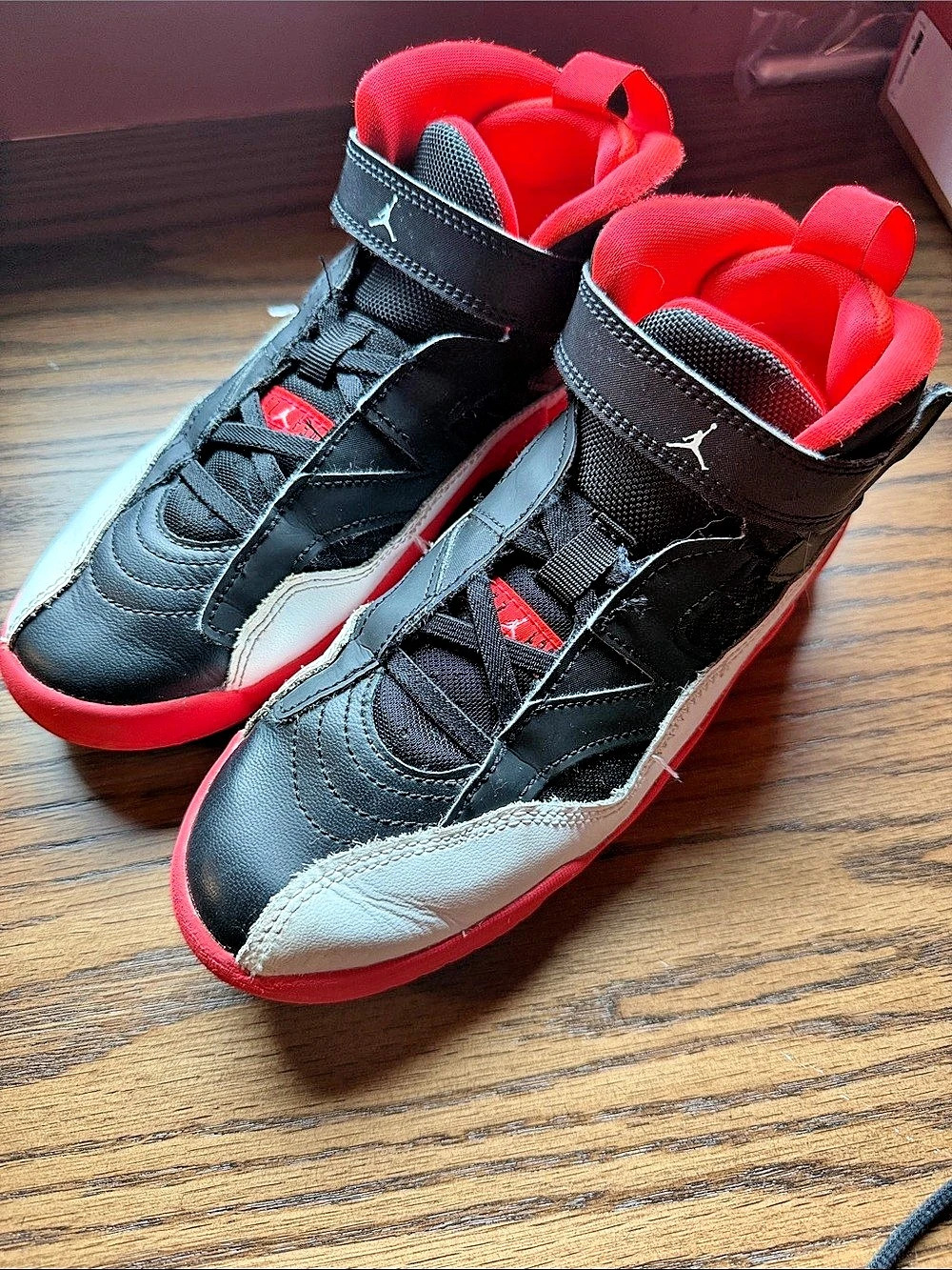 Air Jordan Jumpman Two Trey Sneakers Black & Red Boys US 2.5Y